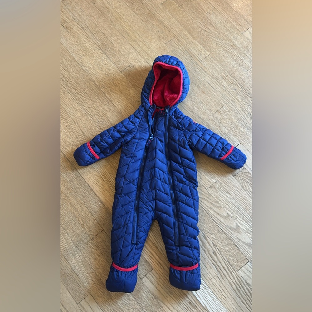 Snowzu Kids Navy One-Piece Snowsuit with Red Trim 18mo